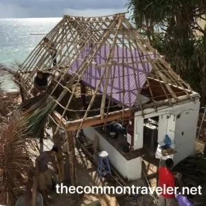 San Pedro, Belize palapa roof being built