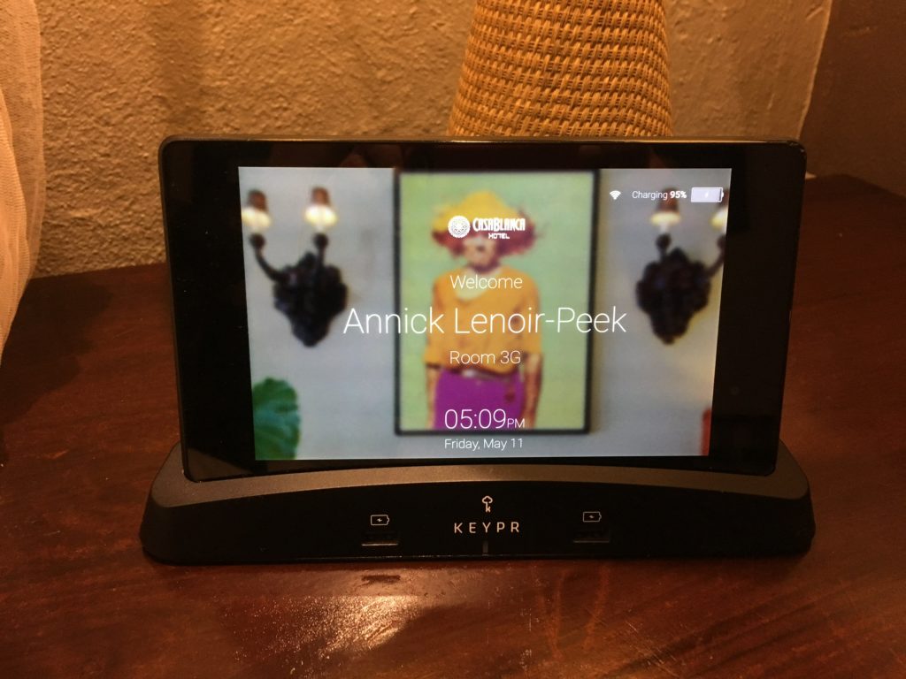 hotel in Old San Juan iPad in hotel with Welcome, guest name and room number, Casablanca Hotel