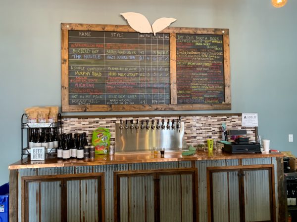 taps and beer menu at High Branch Brewing in Concord, NC