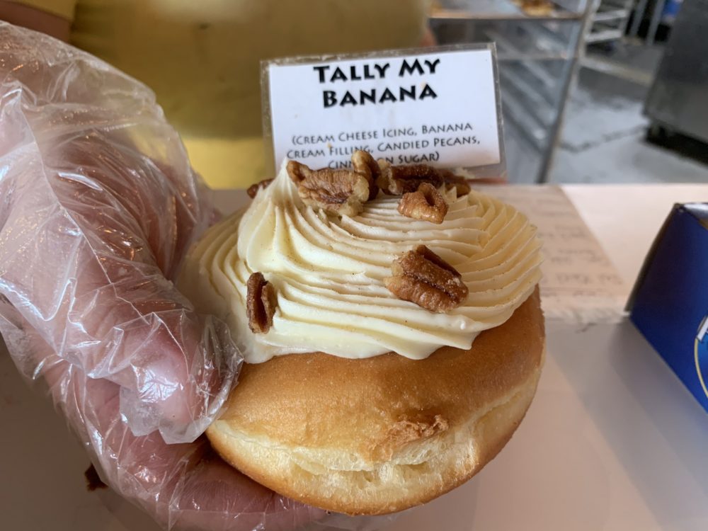 donut with sign describing Tally My Banana stuffing