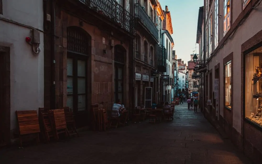 narrow street in Santiago de Compostela in Spain
