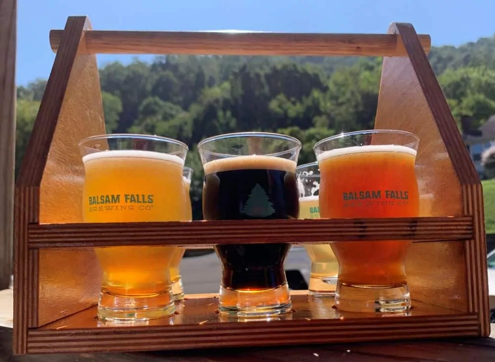 flight of beers from Balsam Falls Brewing Co in Sylva, NC