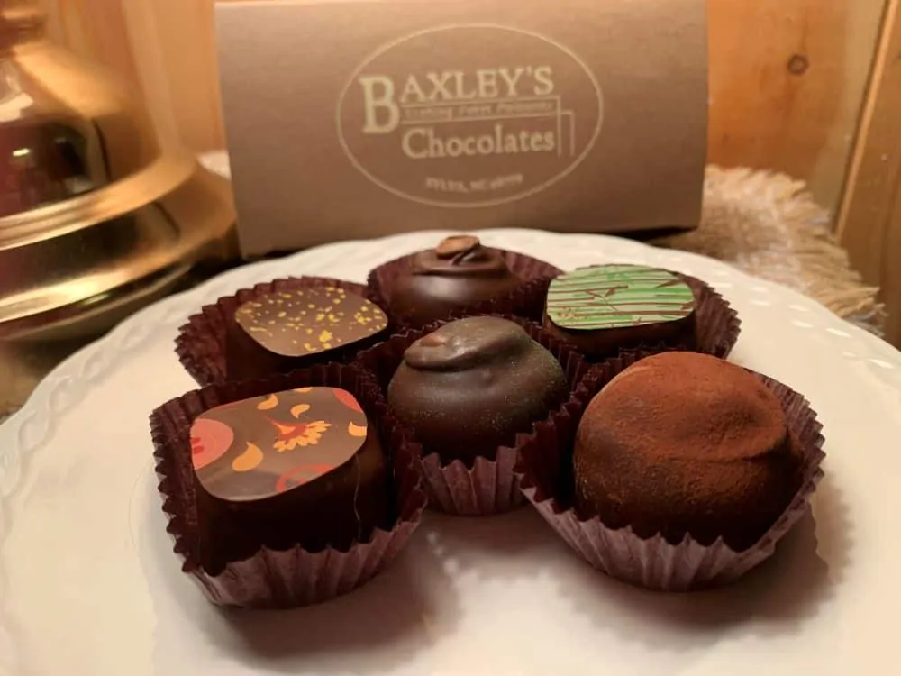 assortment of chocolates from Baxley's Chocolates from Sylva, NC