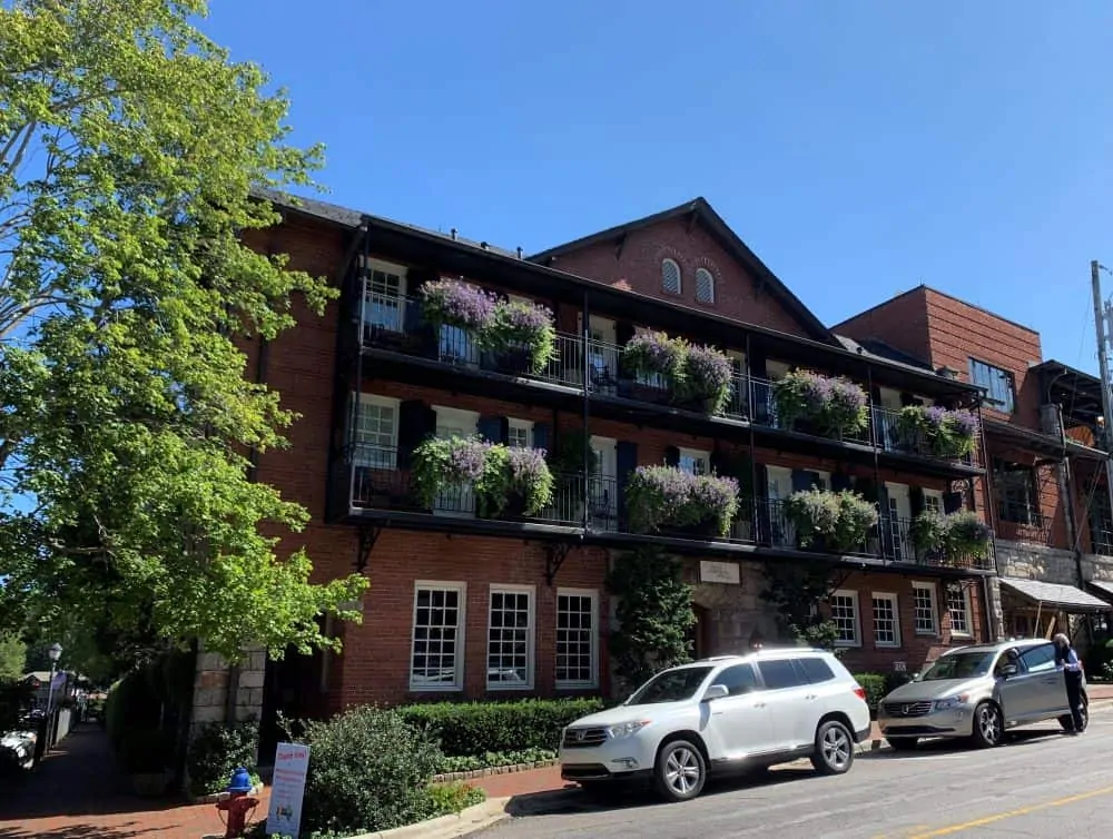 200 Main Street Hotel balconies with flowers in Highlands NC