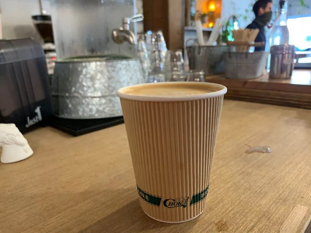 coffee cup on counter at White Moon Coffee Shop in Sylva, NC