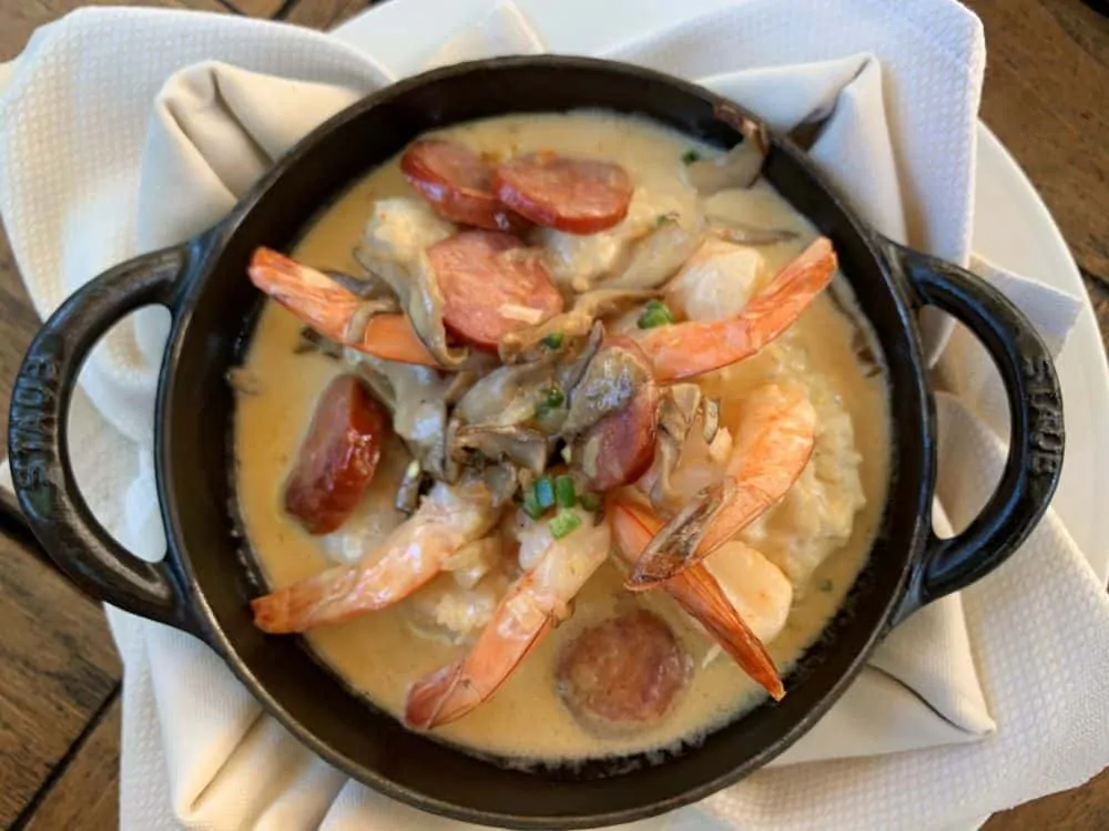 Shrimp and grits at Old Edwards Inn Wine Bar in Highlands NC