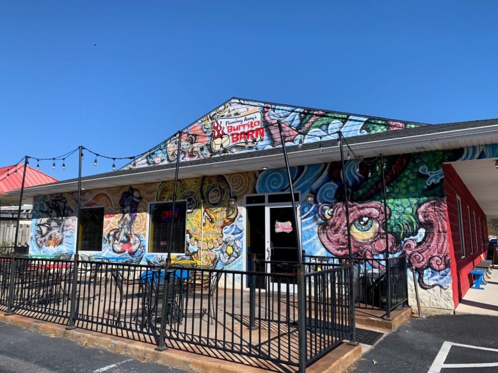 13 CAROLINA BEACH MURALS TO VISIT featured by top NC travel blogger, The Common Traveler | Flaming Amy's Burrito Barn
