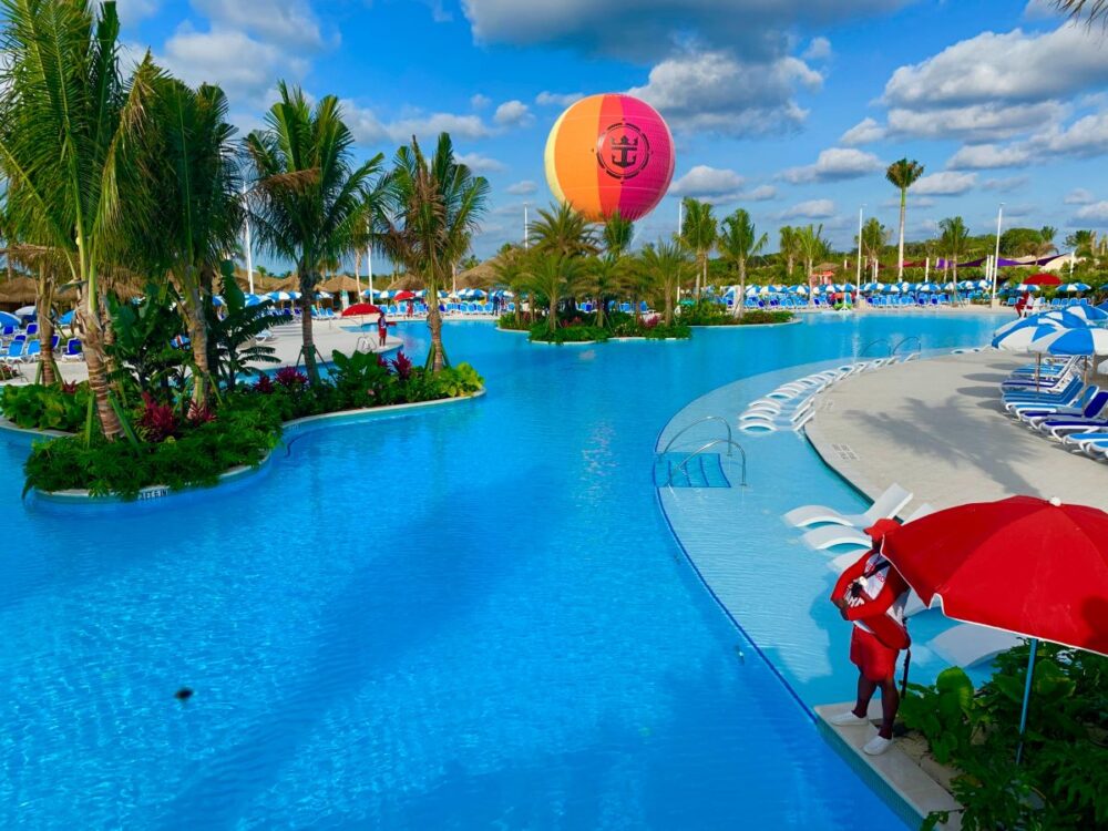 pool at CocoCay with balloon ride in back