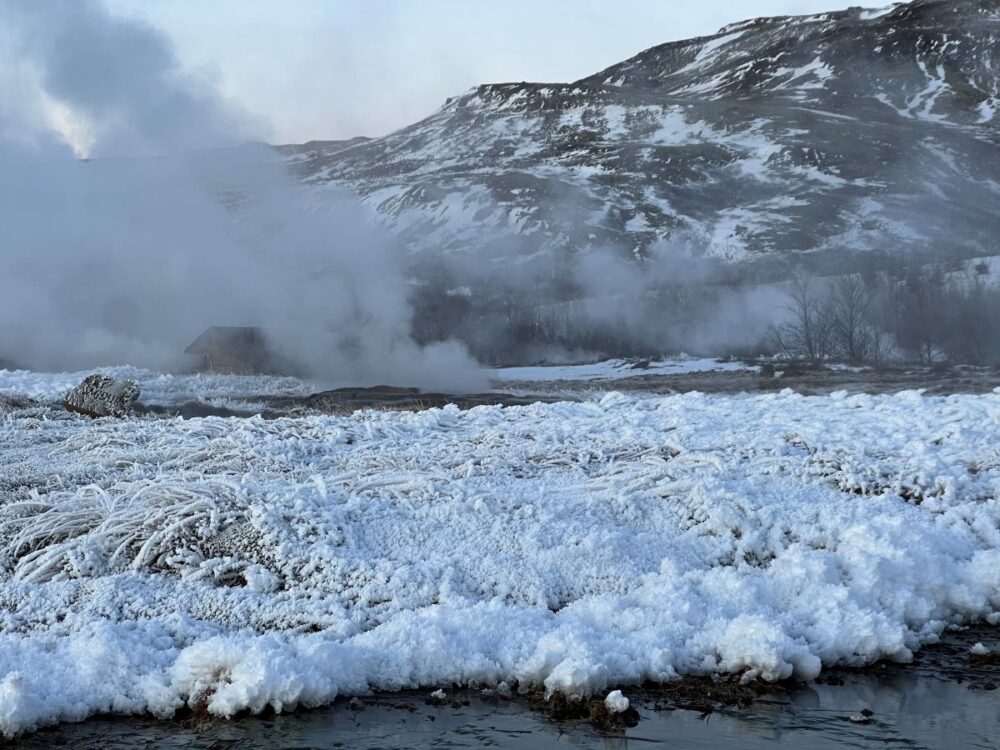 A 4-Day Iceland Itinerary in Winter | The Common Traveler | image: frozen area around geysers in Iceland