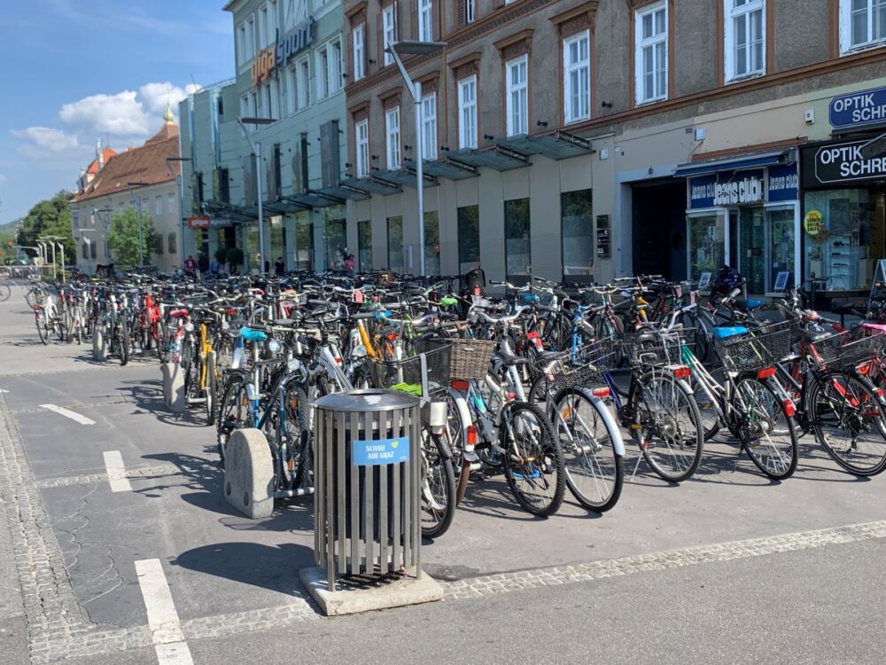 Best Things to Do in Graz | The Common Traveler | image: bikes parked on street in Graz