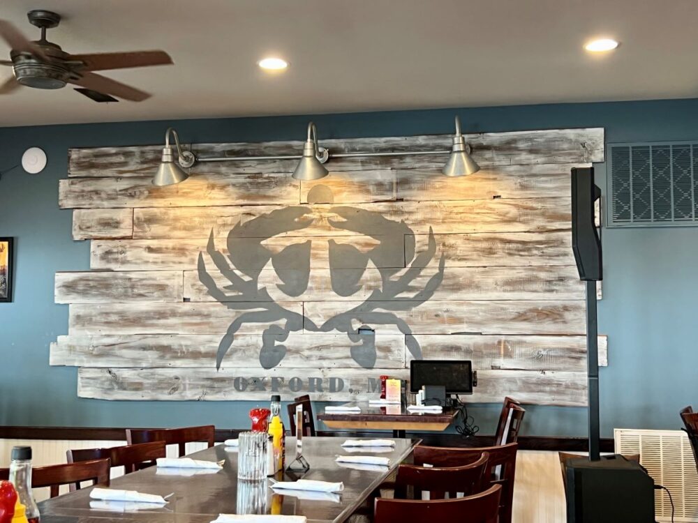 13+ Reasons to Spend a Weekend in Easton, Talbot County, MD | The Common Traveler | image: crab decor in Doc's Sunset Grille