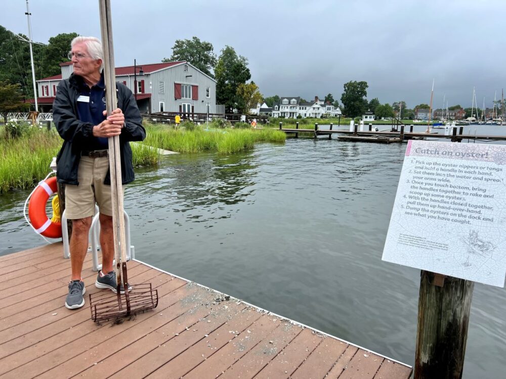 13+ Reasons to Spend a Weekend in Easton, Talbot County, MD | The Common Traveler | image: man showing how to catch oysters at Chesapeake Bay Maritime Museum