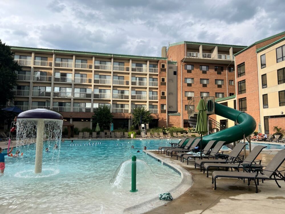 Turf Valley Resort | The Common Traveler | image: outdoor pool with slide and splash pad