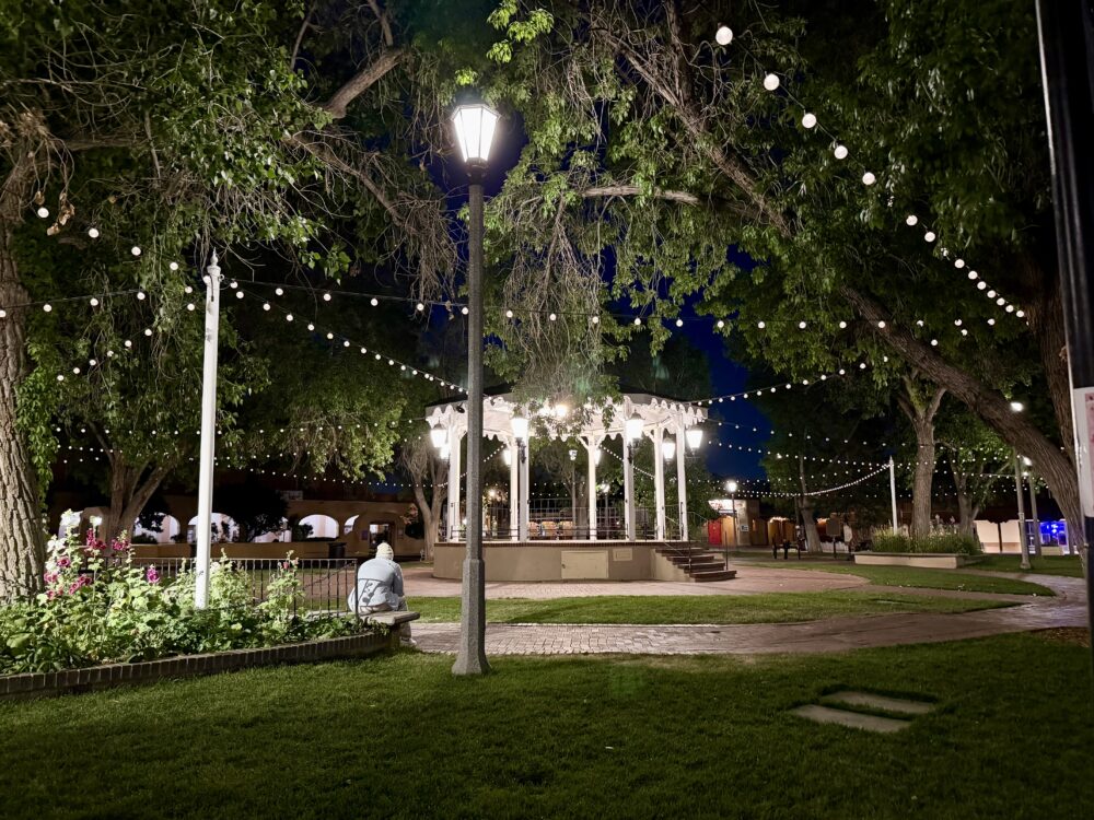 Haunted Albuquerque | The Common Traveler | image: band stand at night in Albuquerque Old Town