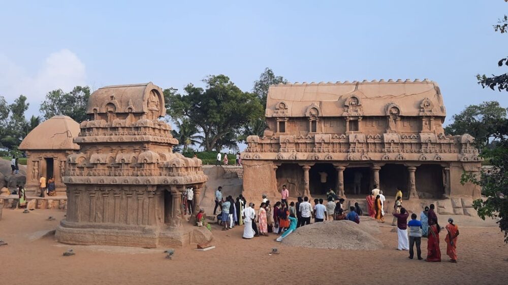 Unique Places to Visit in India | The Common Traveler | image: Pancha Rathas complex of brown buildings