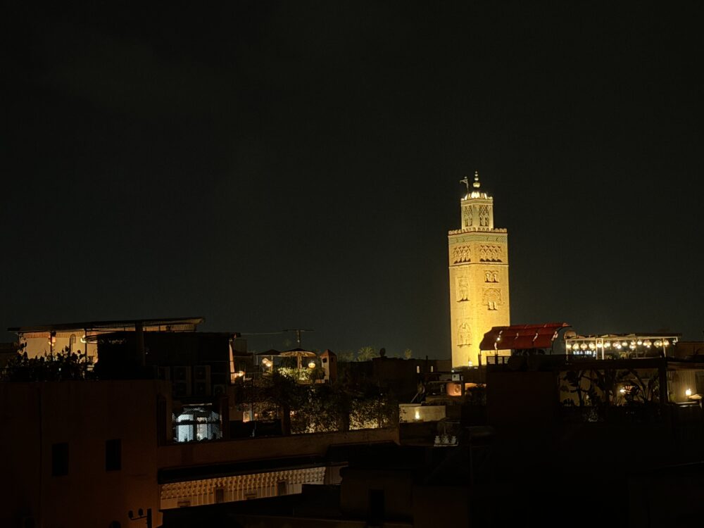 Why December Might Be the Best Time to Visit Marrakech | The Common Traveler | image: view of Koutoubia Mosque at night